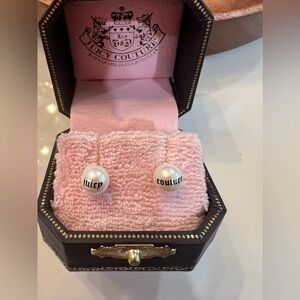 Juicy Couture pearl stud earrings in original  adorable pink terry inside box